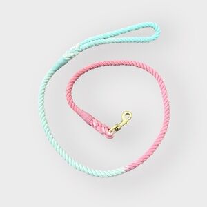 Pink Blue Braided Rope Pet Dog Leash - 5 FT Long, 100% Cotton